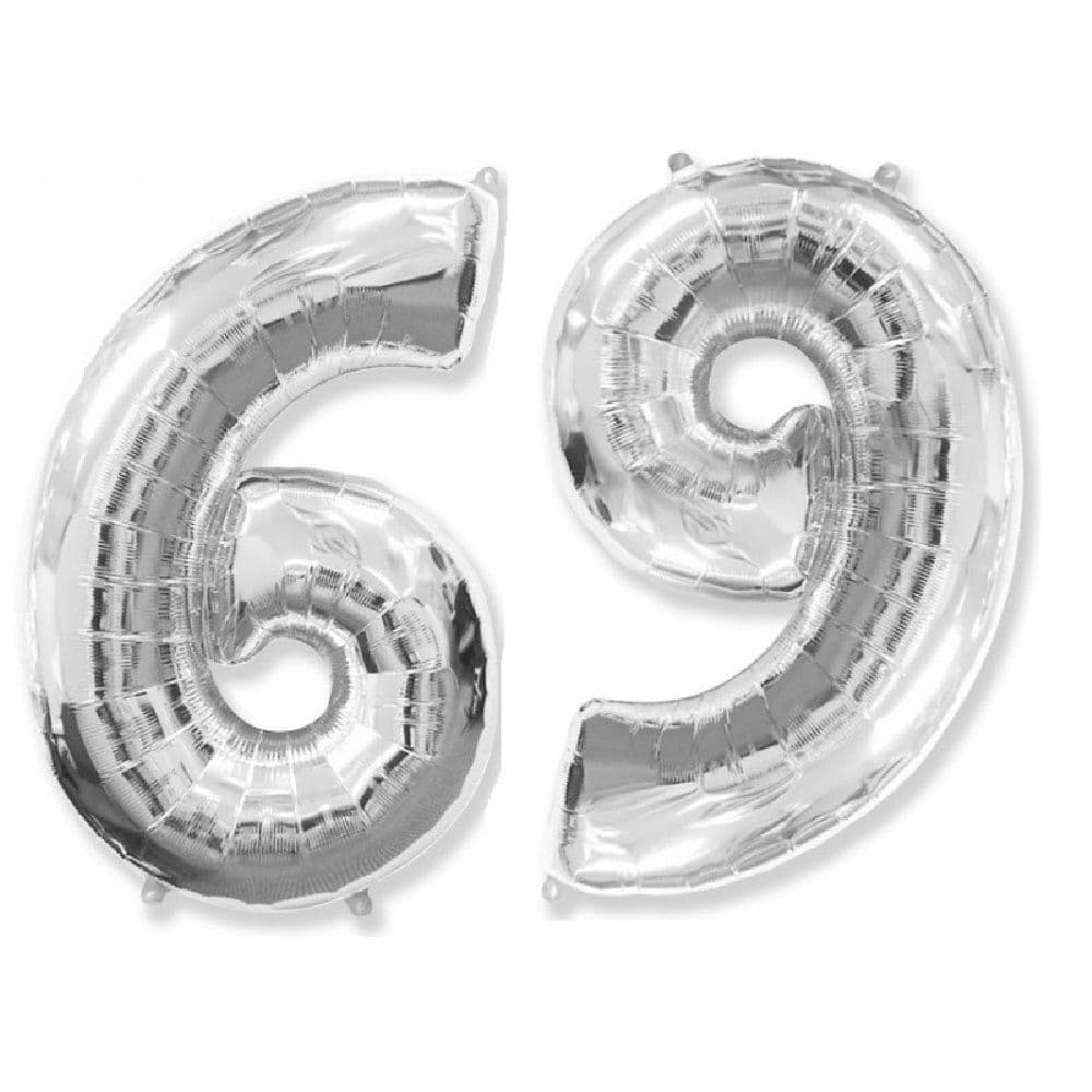 Шар 084 фольгированный, серебро ЦИФРА ‘6 9’ 40 дюймов