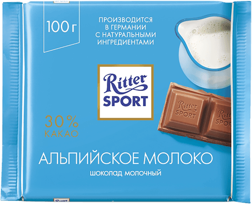 Шоколад ‘Риттер Спорт’ Альпийское молоко молочный шоколад