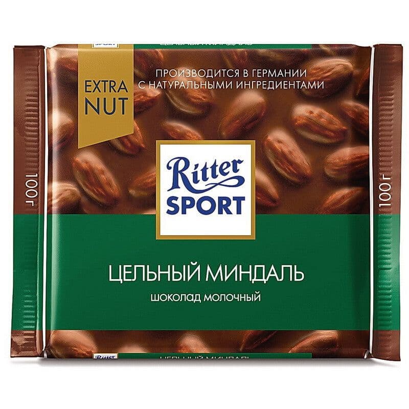 Шоколад ‘Риттер Спорт’ Цельный миндаль (молочный шоколад)